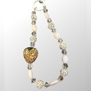 Strawberry Lanyard Beaded Phone Wrist Strap Rhinestones keychain Bracelet